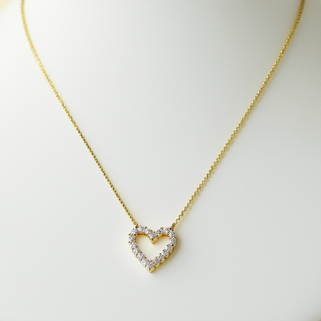 Amazon Collection 18k Yellow Gold Over Sterling Silver Diamond Accent Heart Pendant Necklace, 18"