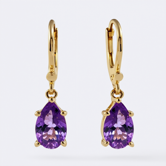 10k Yellow Gold Amethyst Drop Earrings
