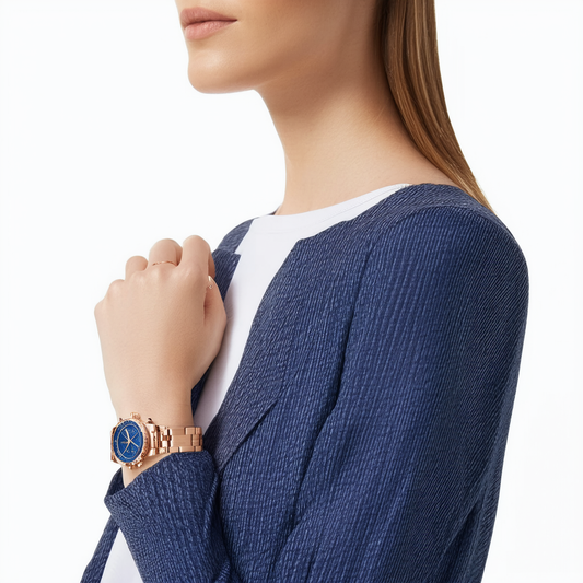 Michael Kors Women's Brinkley Rose-Tone/Navy Blue Stainless Steel Watch