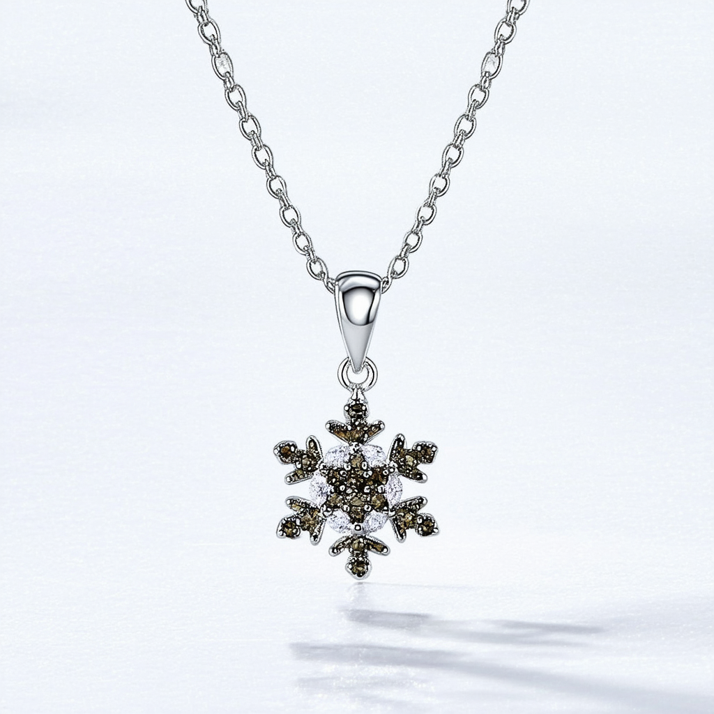 Amazon Collection Sterling Silver Marcasite and Cubic Zirconia Snowflake Pendant, 18"