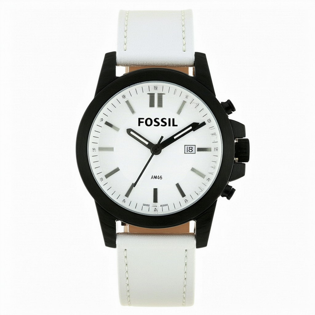 Fossil Retro Traveler White Dial White Leather Unisex Watch AM4458