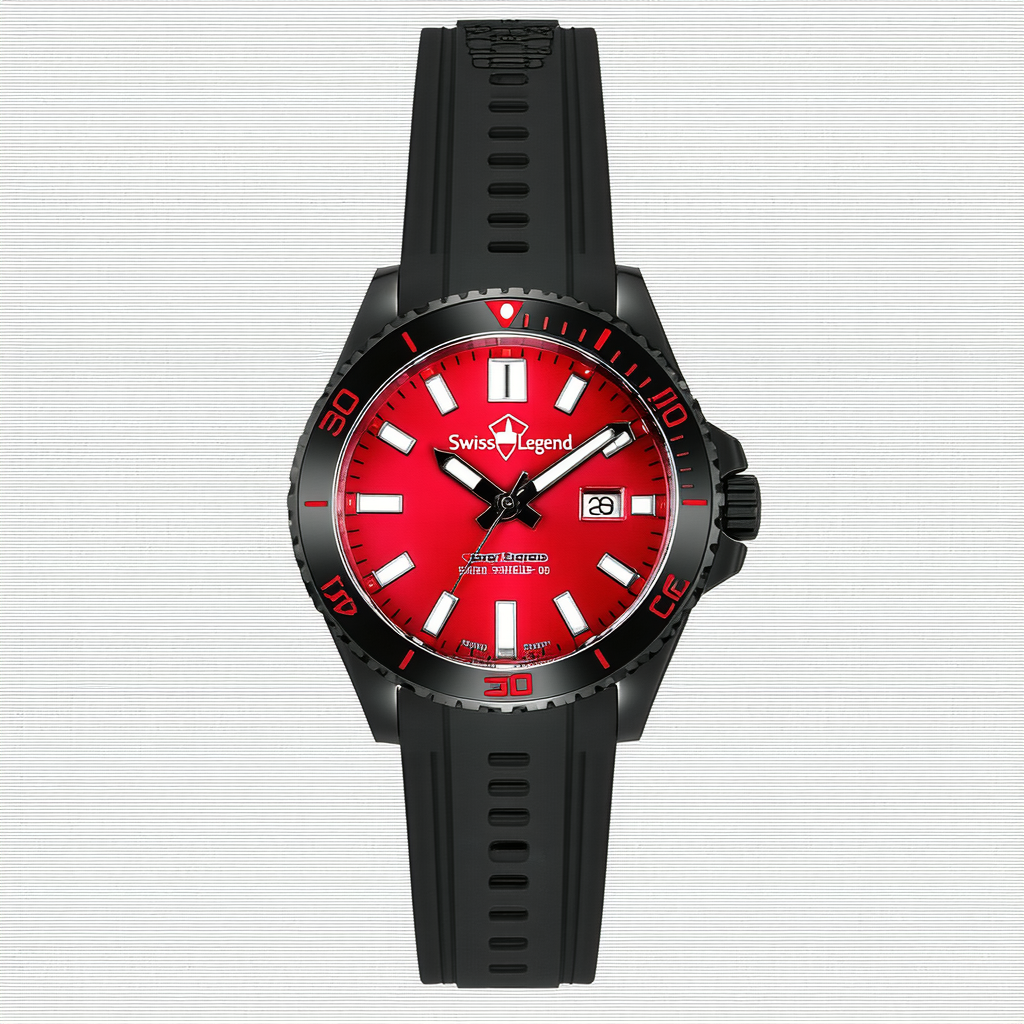Swiss Legend Men's 40117-YG-05 Super Shield Red Dial Black Silicone Watch