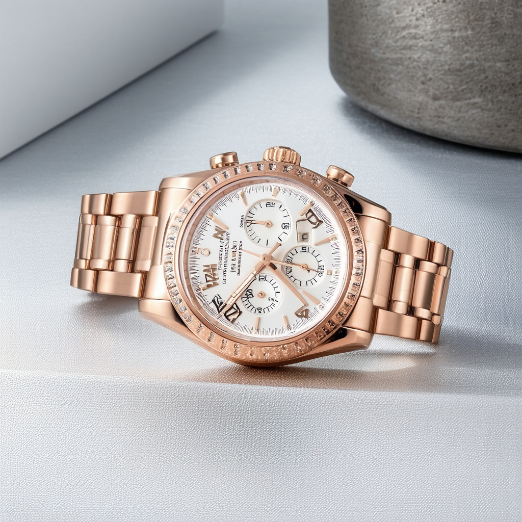 Rose Gold Tone Quartz Date Chronograph Link Bracelet