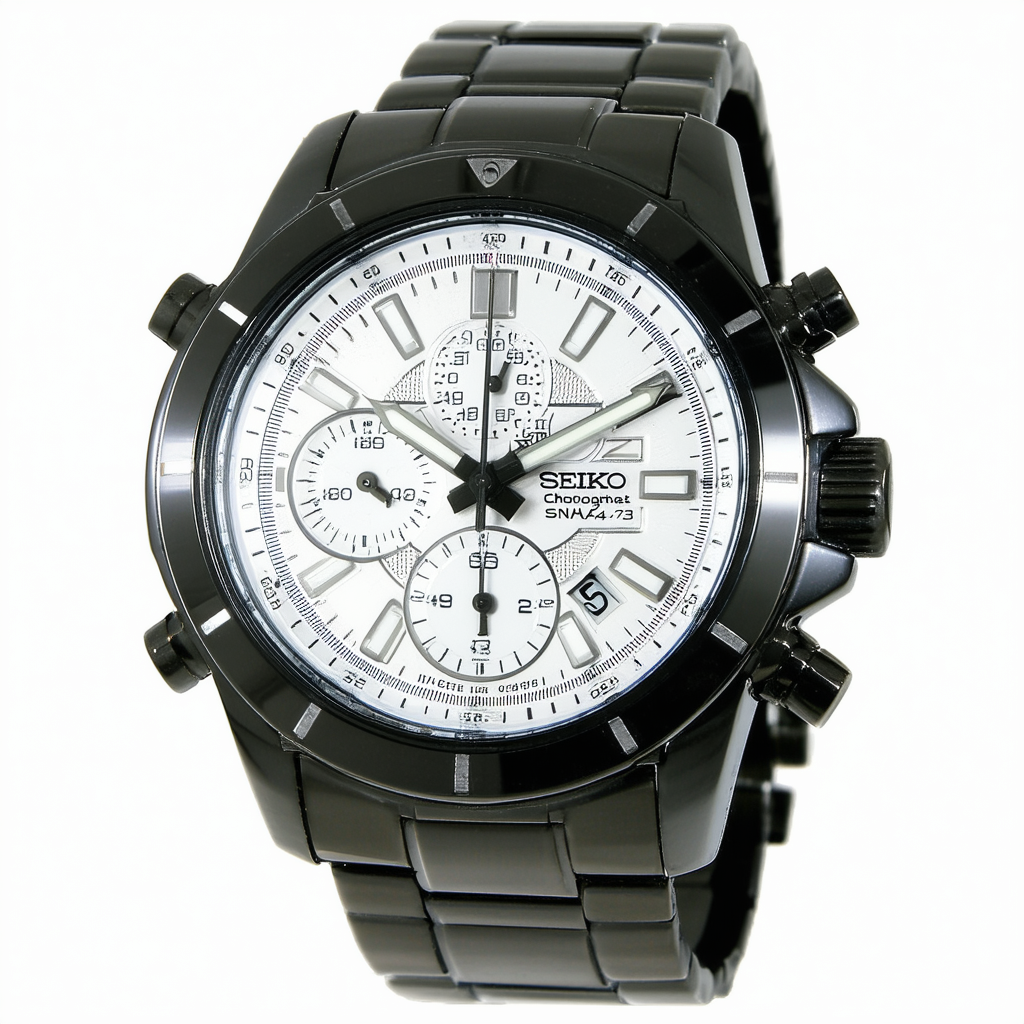 Seiko Chronograph Steel Black Mens Watch SNA743