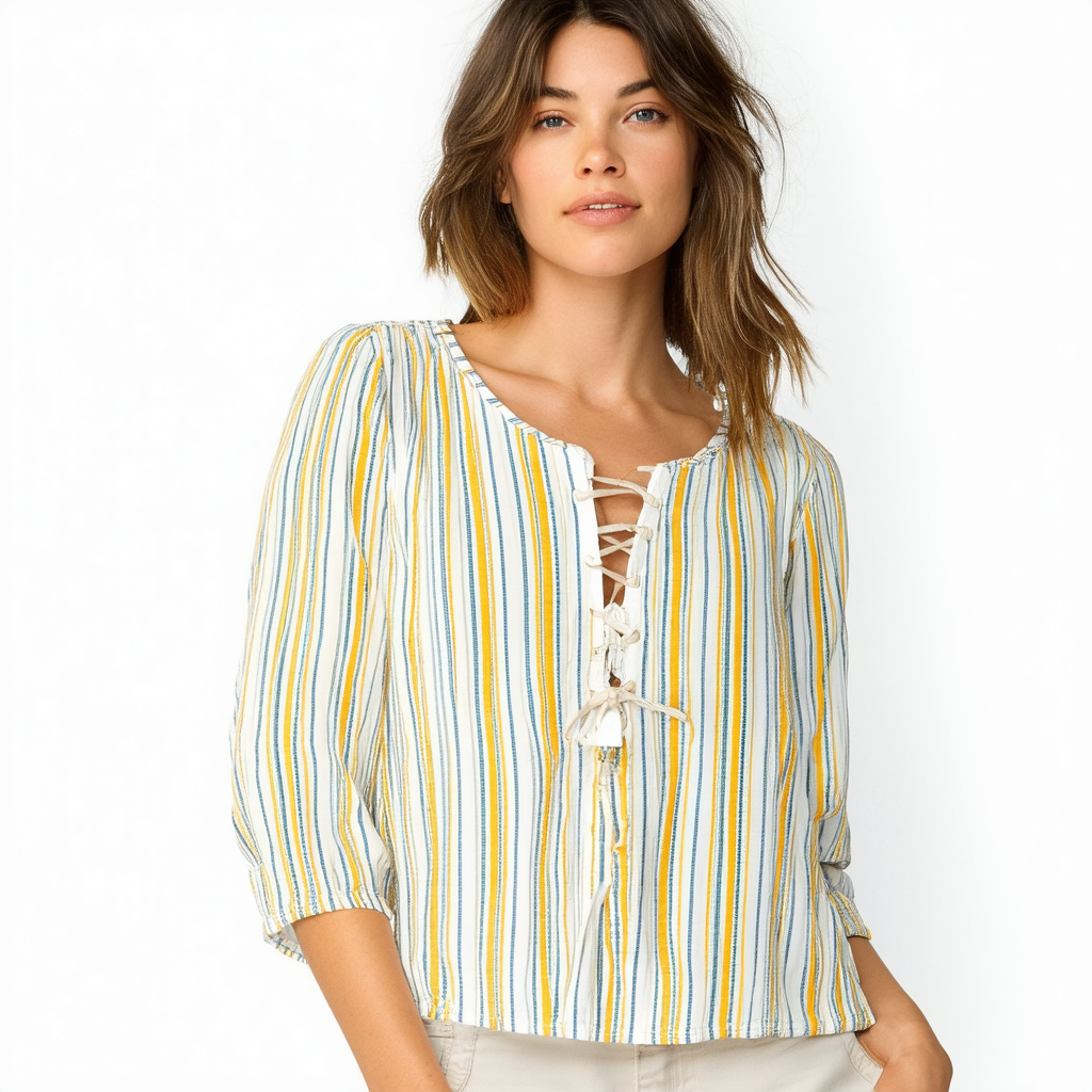 Lucky Brand Women's Stripe Lace-up Henley Top