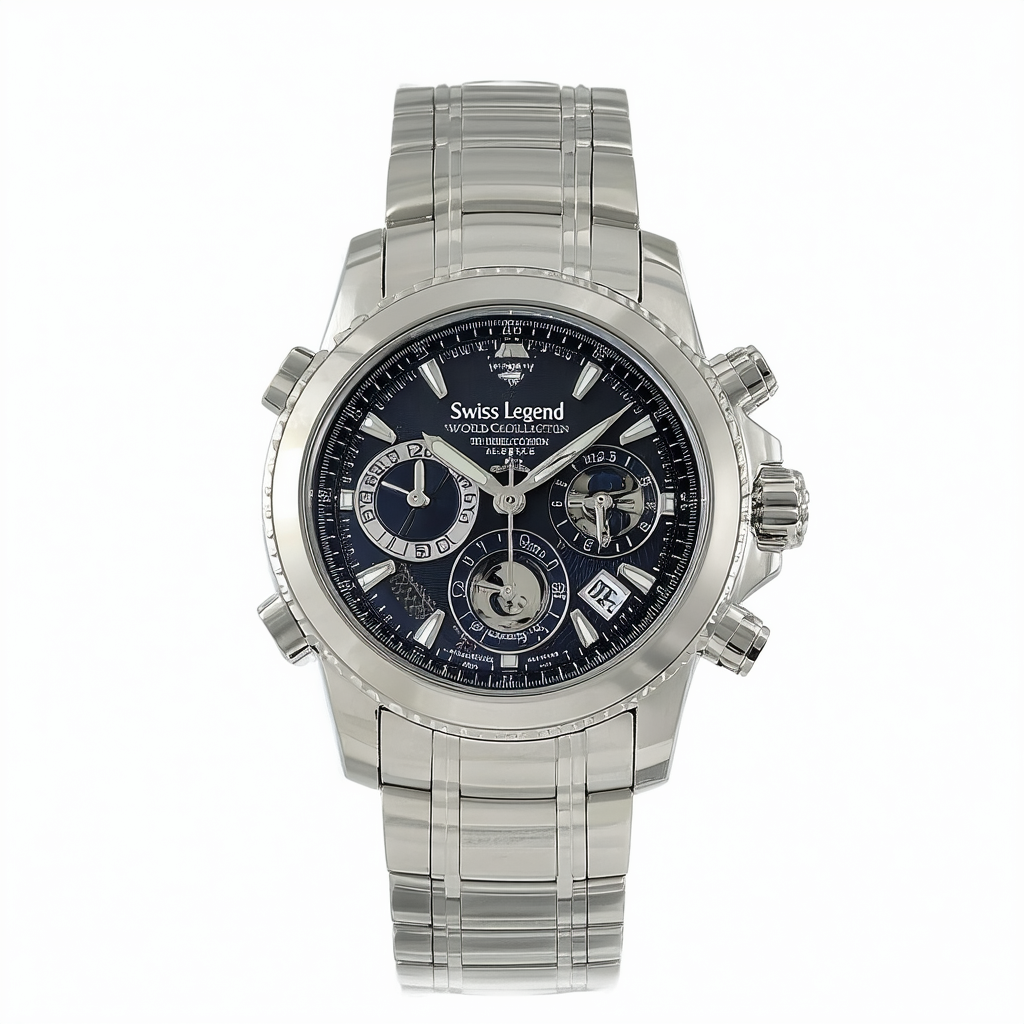 Swiss Legend Men's 10013A-77-BB World Timer Collection Automatic Stainless Watch with Winder