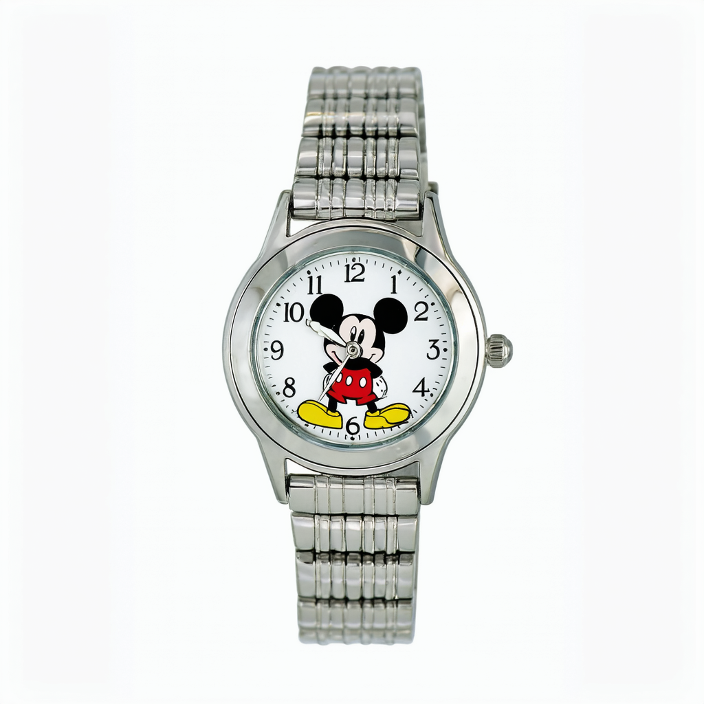 Disney Women's Mickey Mouse Silver-Tone Steel Expansion Watch