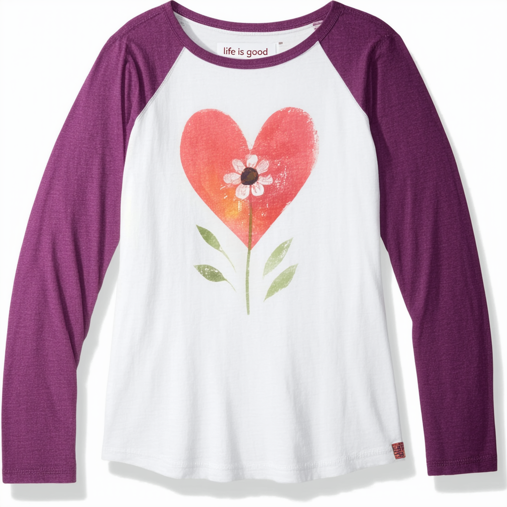 Life is Good Women's Crusher Long Sleeve Tee, Bold Heart Flower, Plum, X-Large
