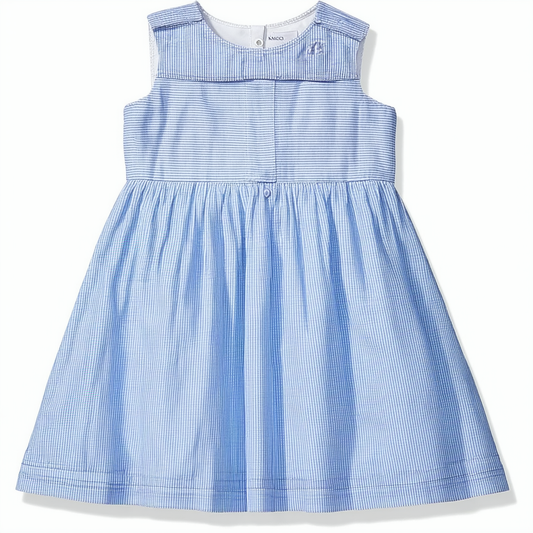 Nautica Girls' Stripe Oxford Bodice Dress with Jersey Skirt Pleated Hem