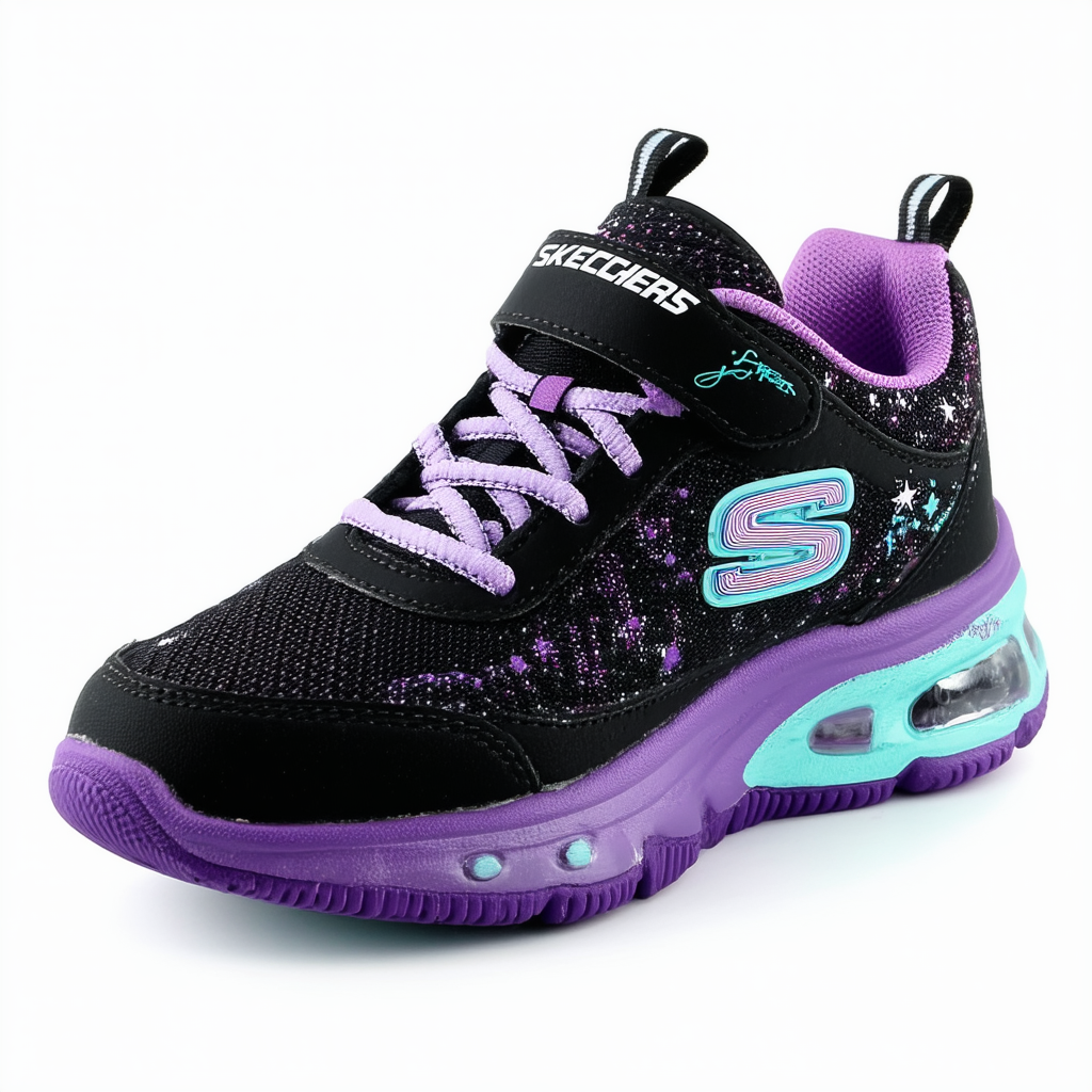 Skechers Kids Girls' Skech-Air-Star Jumper Sneaker,black/purple/turquoise,1 Medium US Little Kid