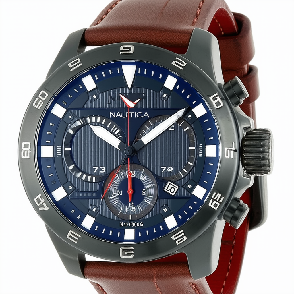 Nautica Men's N14570G NST 06 Multifunction Grey Leather Watch