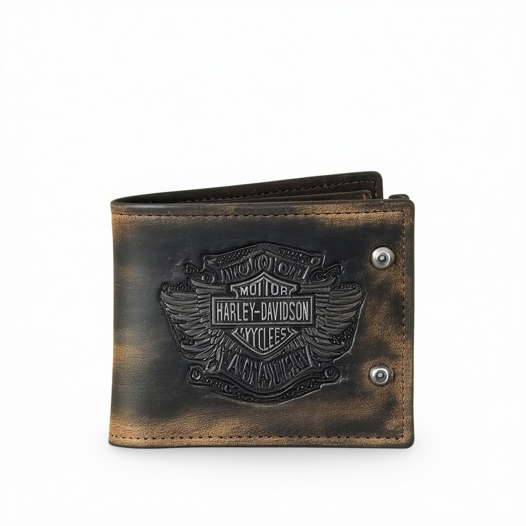 Harley-Davidson Men's Distressed B&S Biker Chain Wallet Black Leather BO410H-2