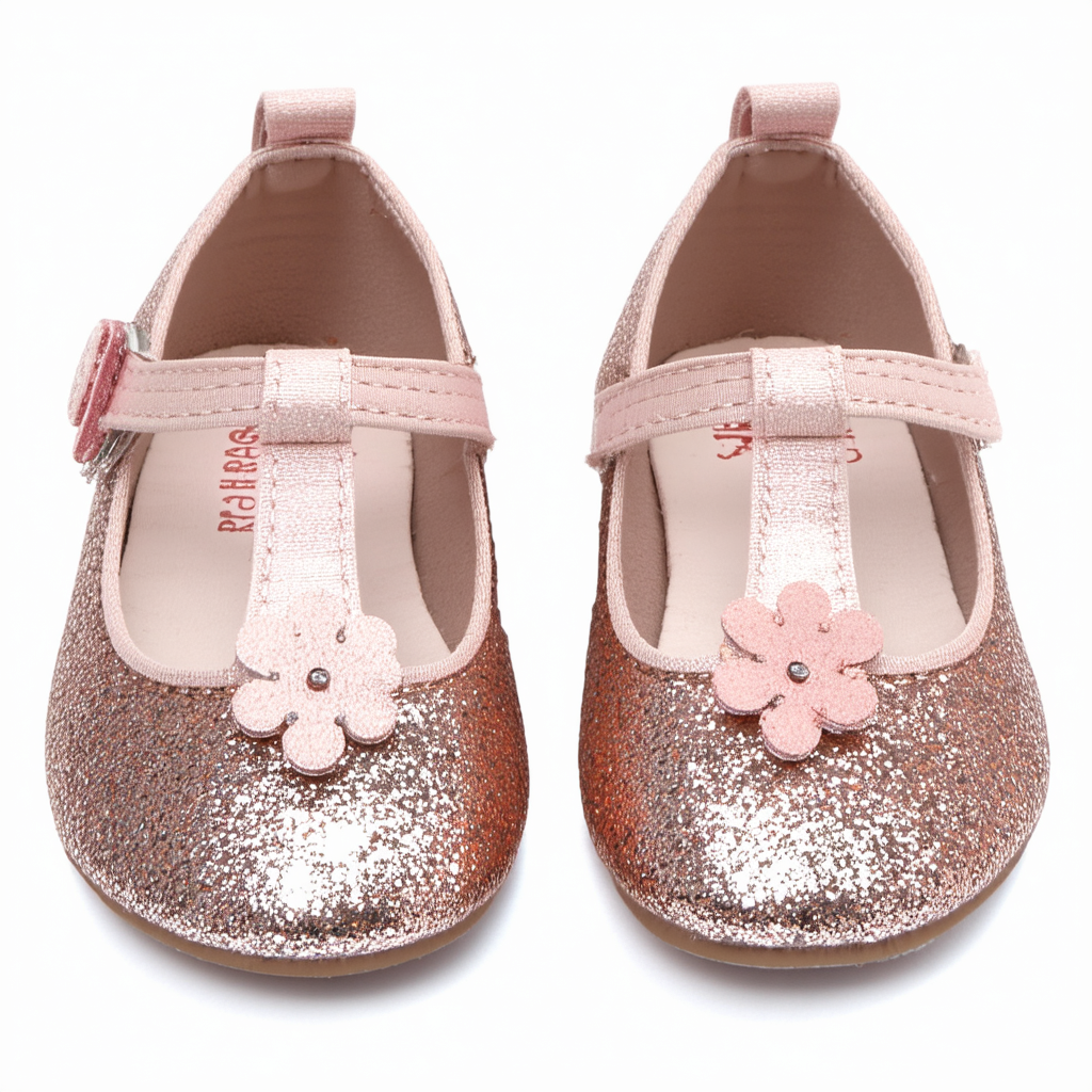 carter's Girls' Calista Glitter Flower Ballet Flat, Rose Gold, 9 M US Toddler