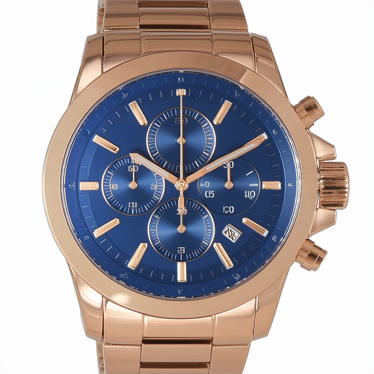 Michael Kors Chronograph Blue Dial Rose Gold-Tone Mens Watch MK5911