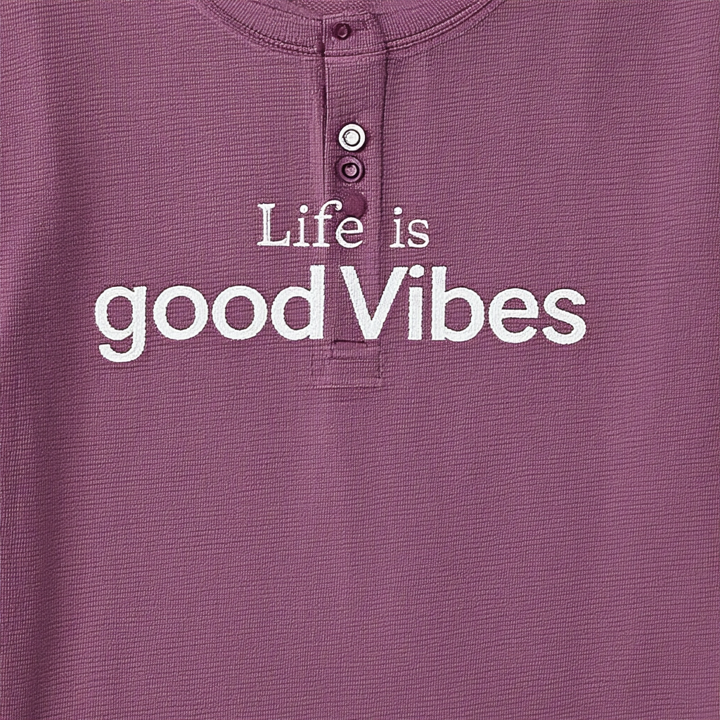 Life is good Women's Waffle Henley good Vibes T-Shirt, Wild Plum
