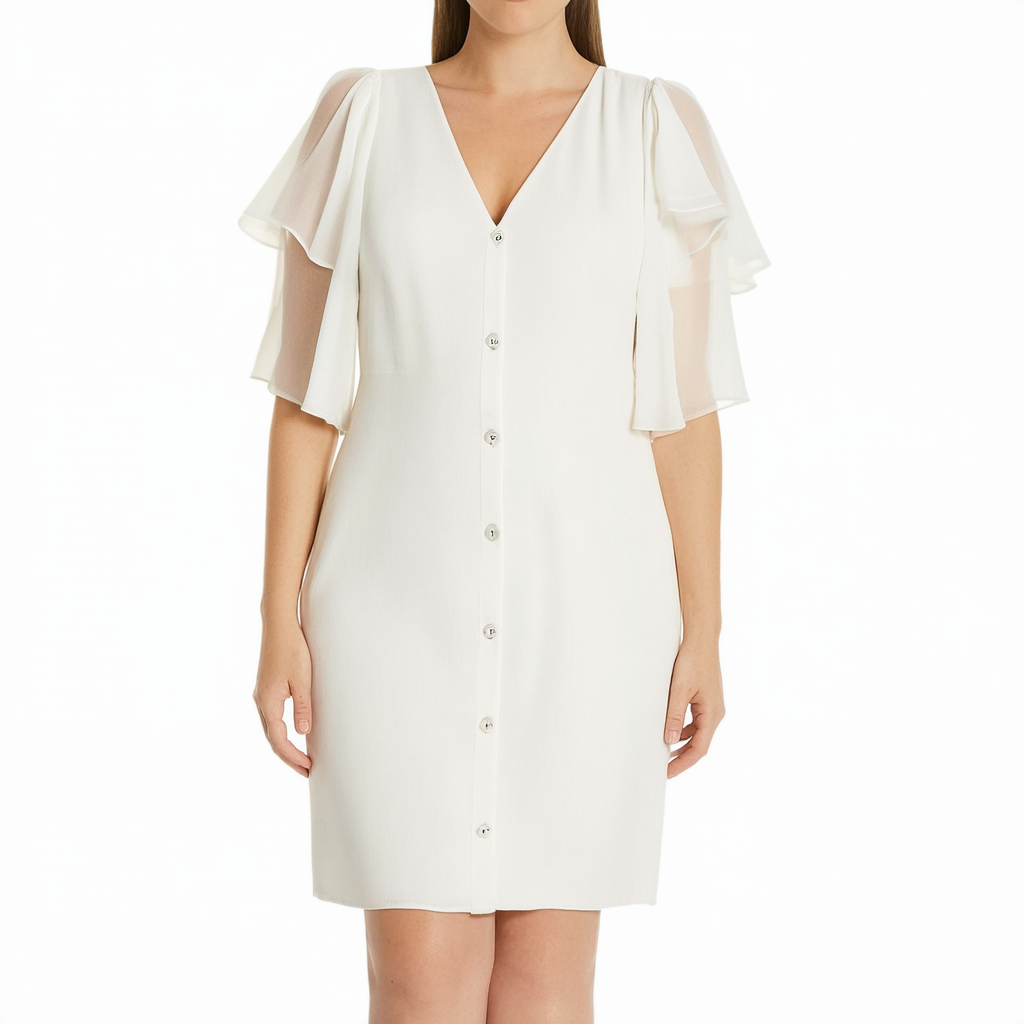 Calvin Klein Women's Button Chiffon Flutter Sleeve Sheath Dress
