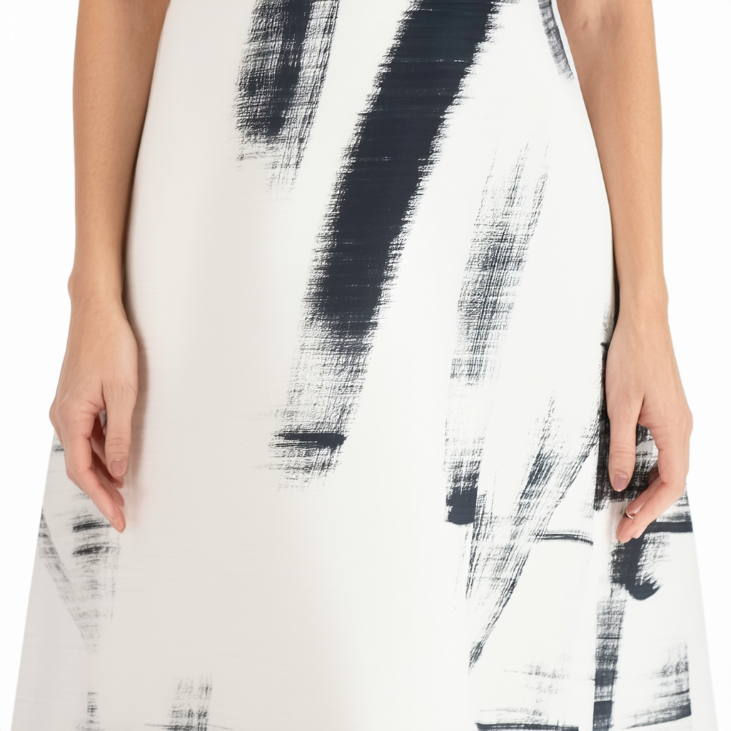Calvin Klein Women's Sleeveless Round Enck A-line Dress with Brush Stroke Print