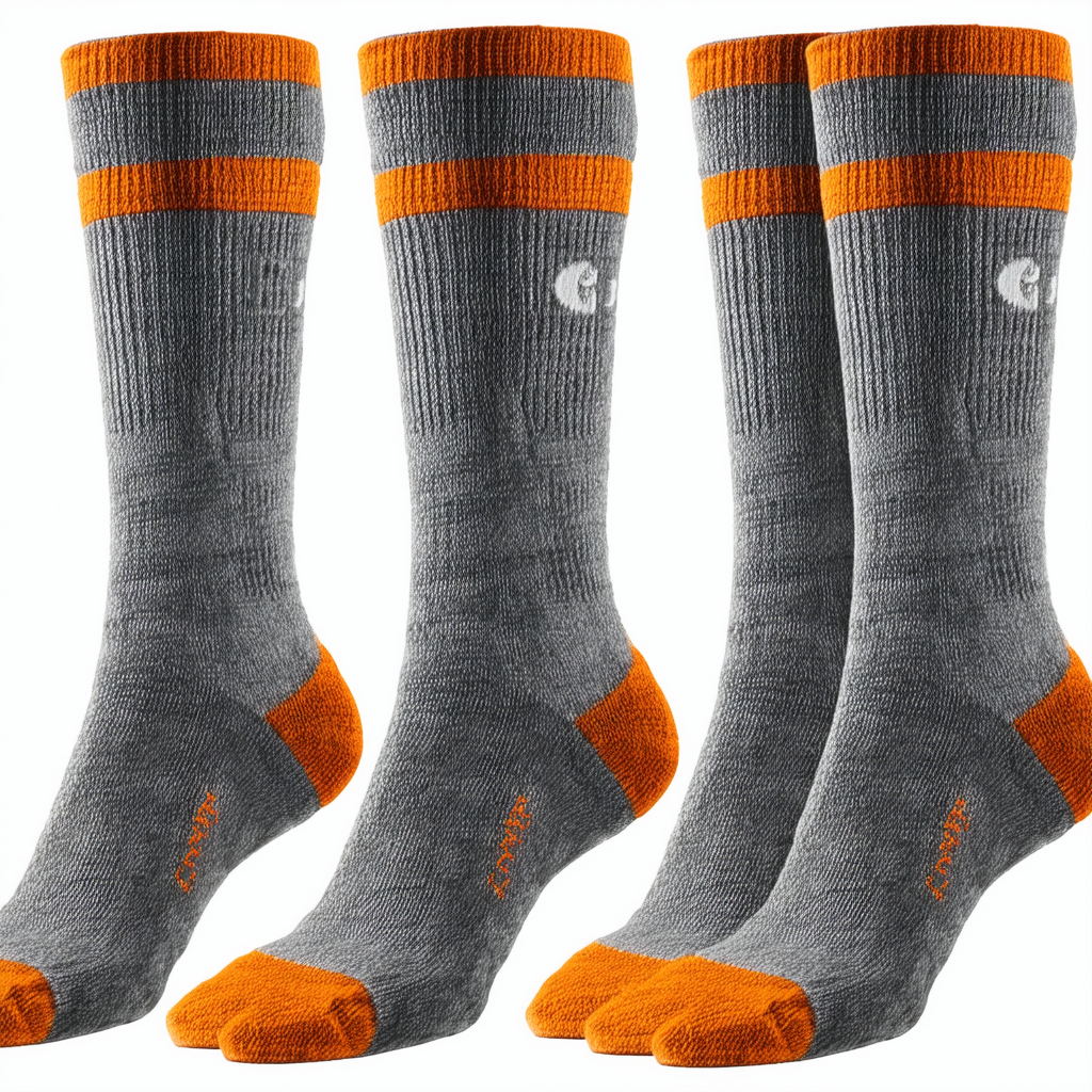 Carhartt Men's Thermal Wool Blend Crew Socks - 4 Pairs, Gray/Orange, Model Number A695-4 GY/OG