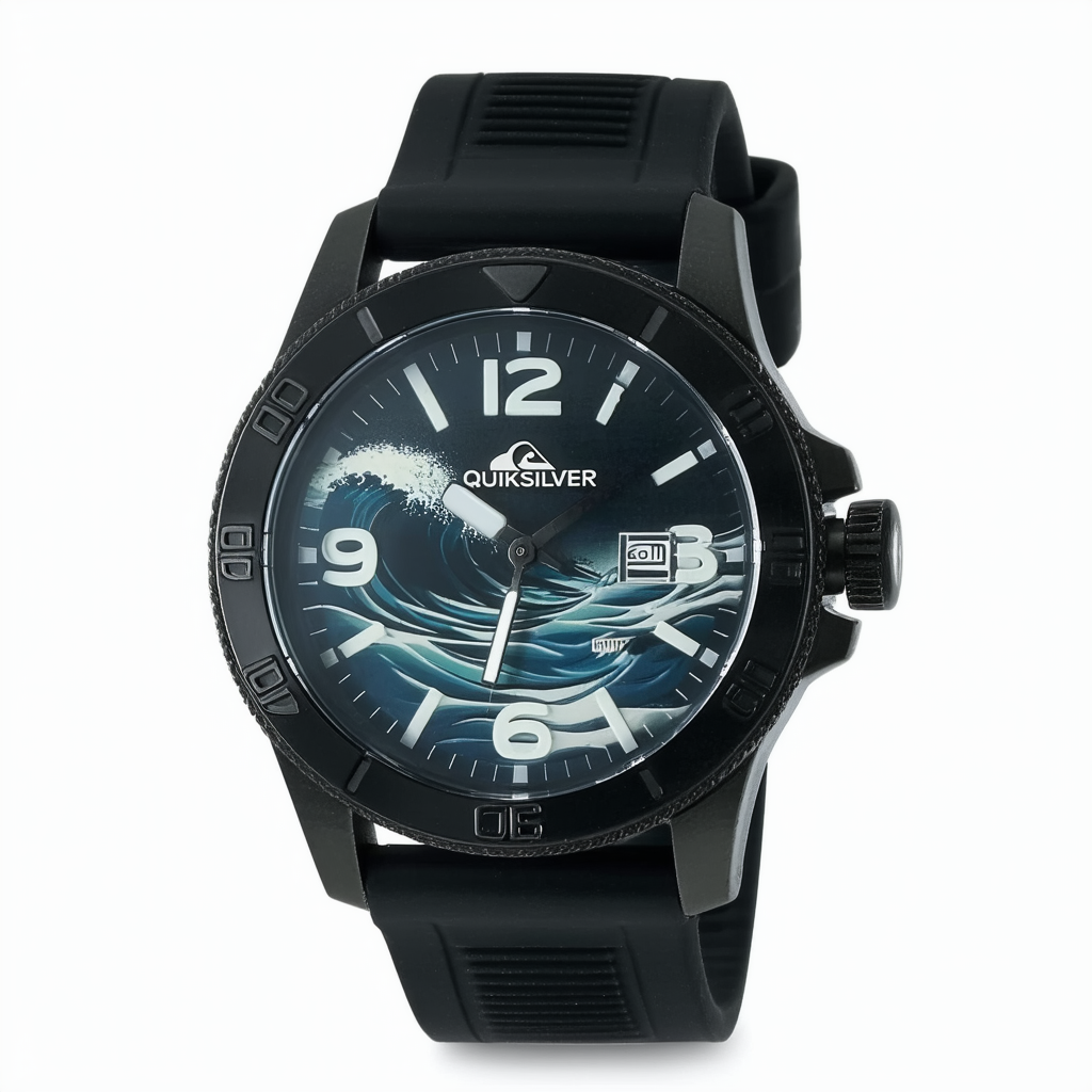 Quiksilver Men's QS/1022BKBK THE BIG WAVE Black Silicone Strap Watch