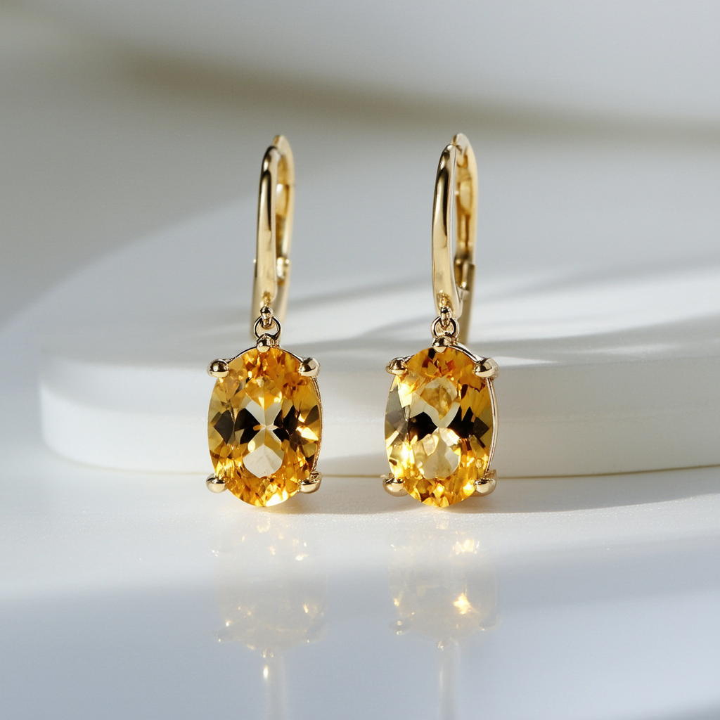 Amazon Collection 14k Yellow Gold Citrine Dangle Earrings