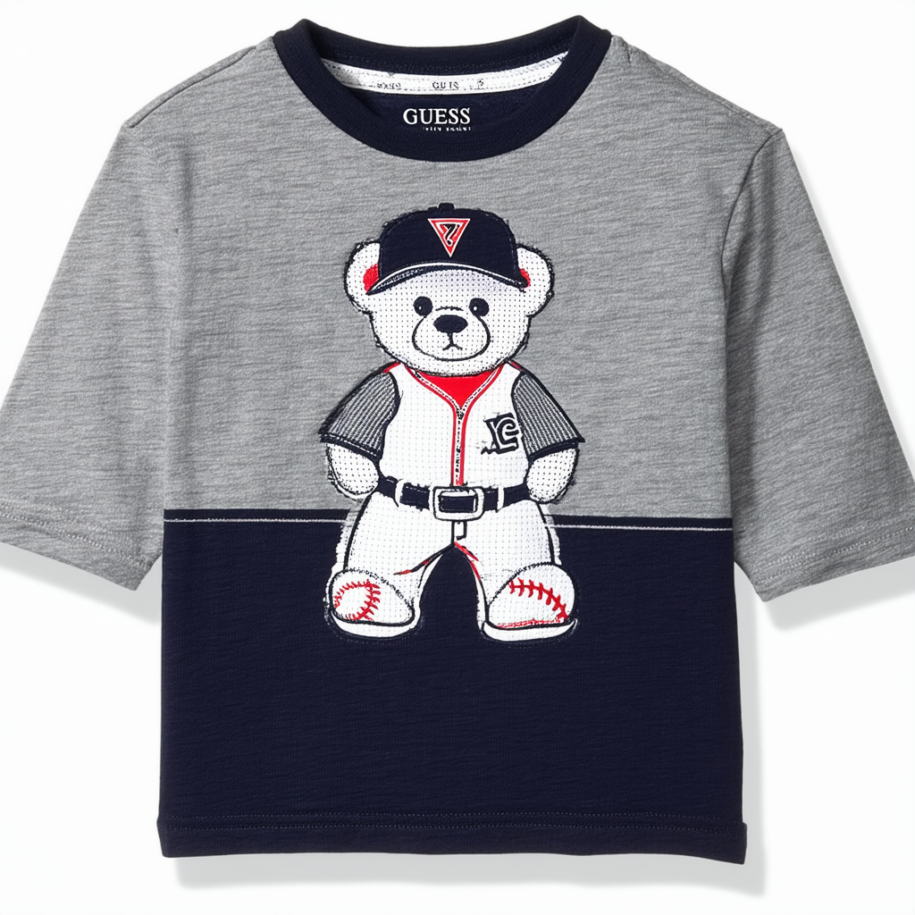 GUESS Boys' Little Organic Cotton Bear Baseball Logo T-Shirt