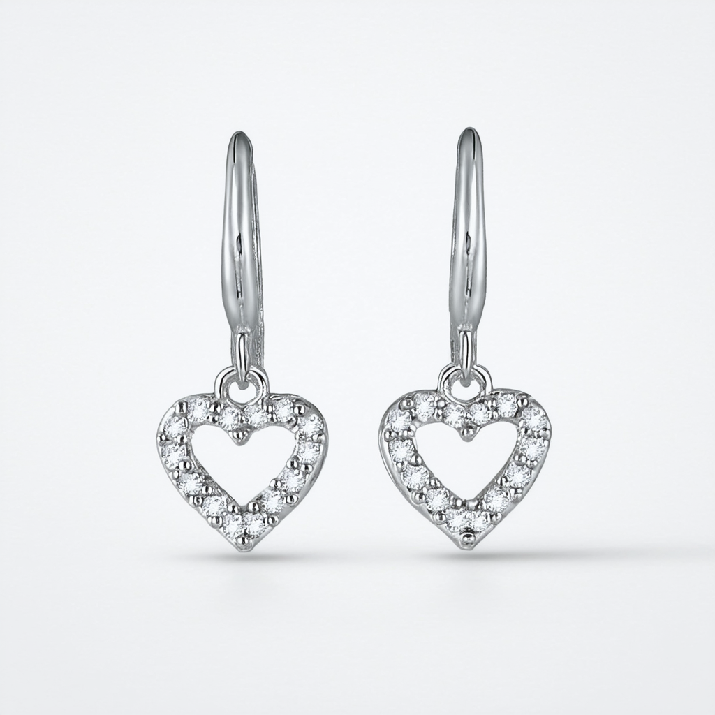 Amazon Collection Sterling Silver Pre-Teen Diamond Drop Open Heart Earrings