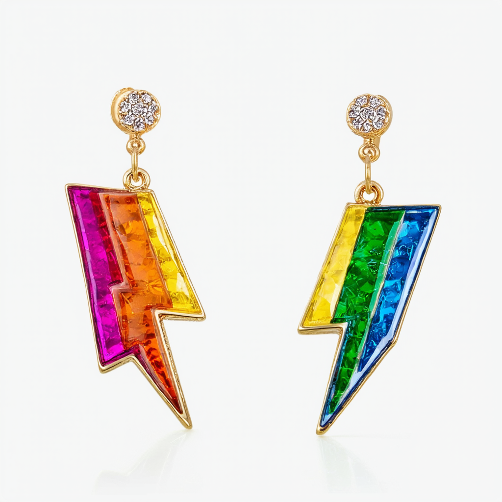 Betsey Johnson Rainbow & Lightning Bolt Mismatch Dangle Earrings