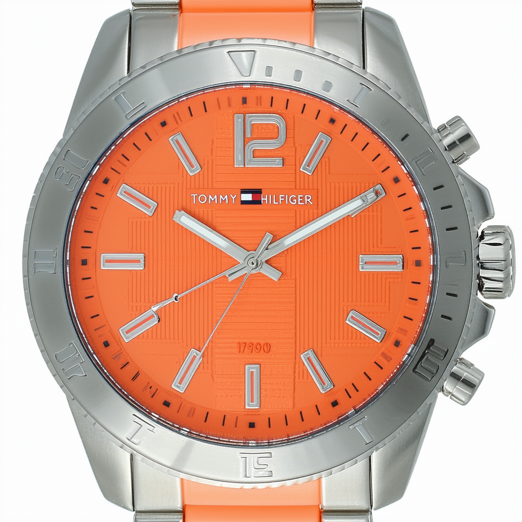 Tommy Hilfiger Men's 1790726 Logo Embossed Stainless Steel Orange Silicon Watch