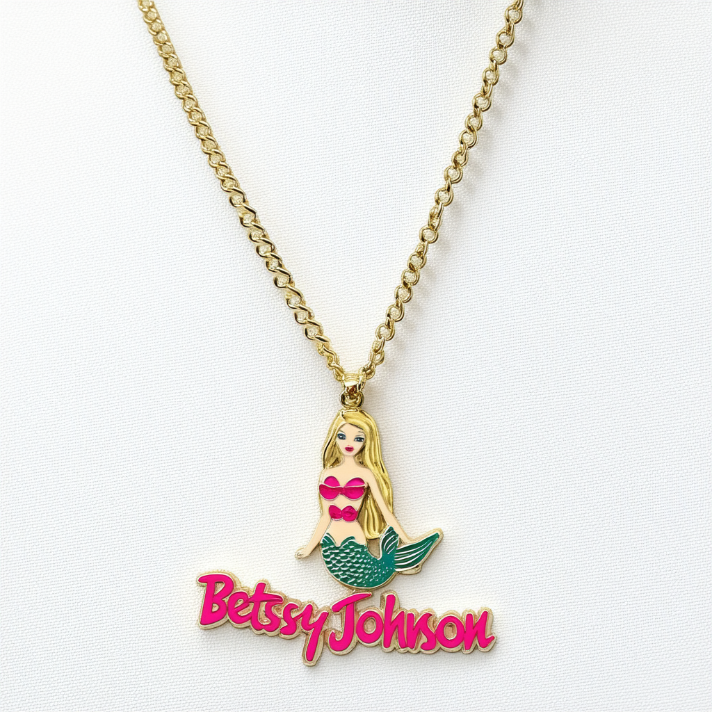 Betsey Johnson Wood Mermaid Pendant Necklace