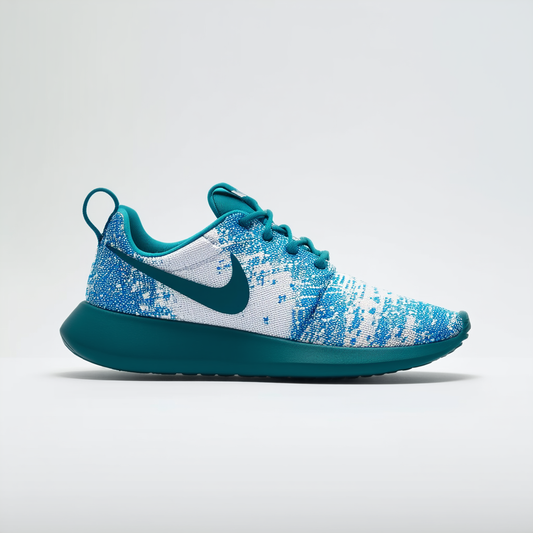 Nike Women's Rosherun Print Clearwater/White/Dk Elctrc Blu Running Shoe 10 Women US