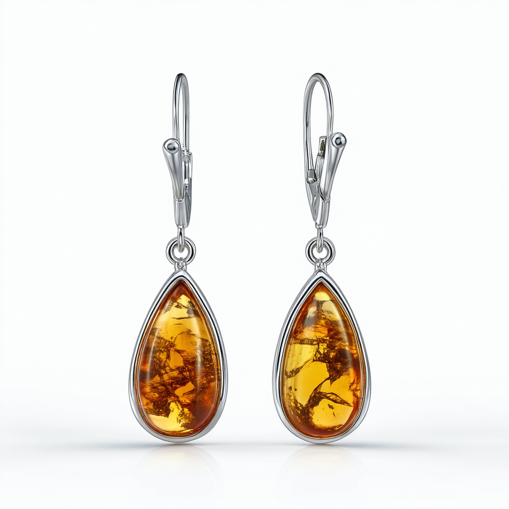 Amber Sterling Silver Drop Earrings