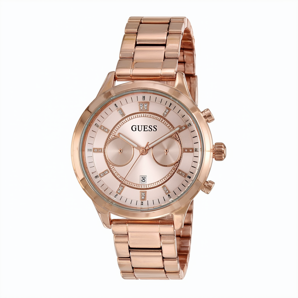 GUESS Women's Posh Quartz Watch with Stainless Steel Strap, Rose Gold, 16 (Model: W1231L3)
