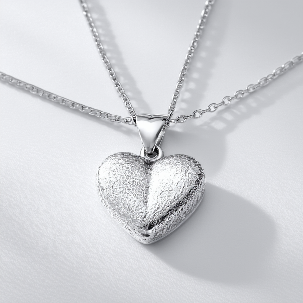 Amazon Collection Sterling Silver Etched Puffed Heart Pendant Necklace, 18"
