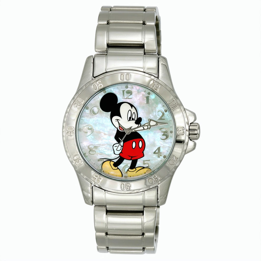 Disney Women's MK2055 Mickey Mouse Mother-of-Pearl Dial Silver-Tone Bracelet Watch