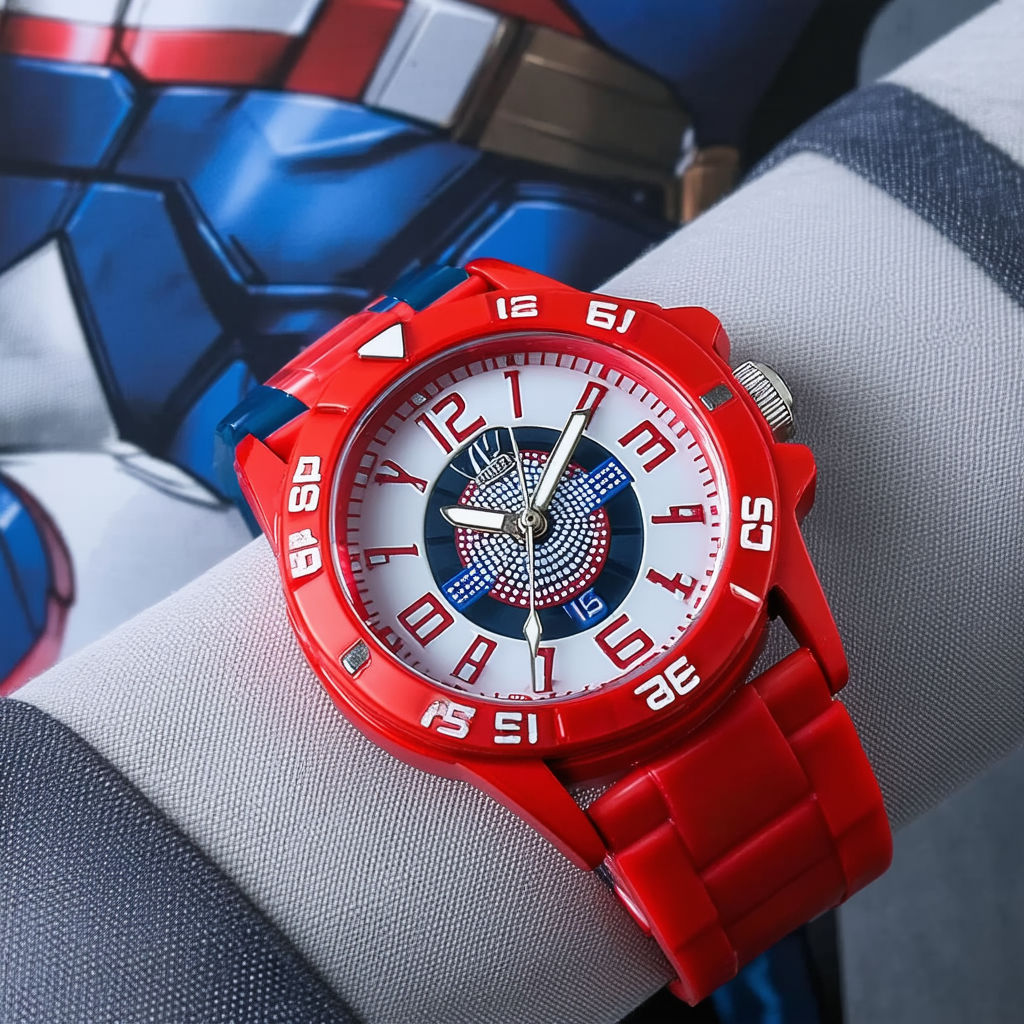 Marvel Captain America Kids' WMA000236 Avenger Analog Display Analog Quartz Red Watch