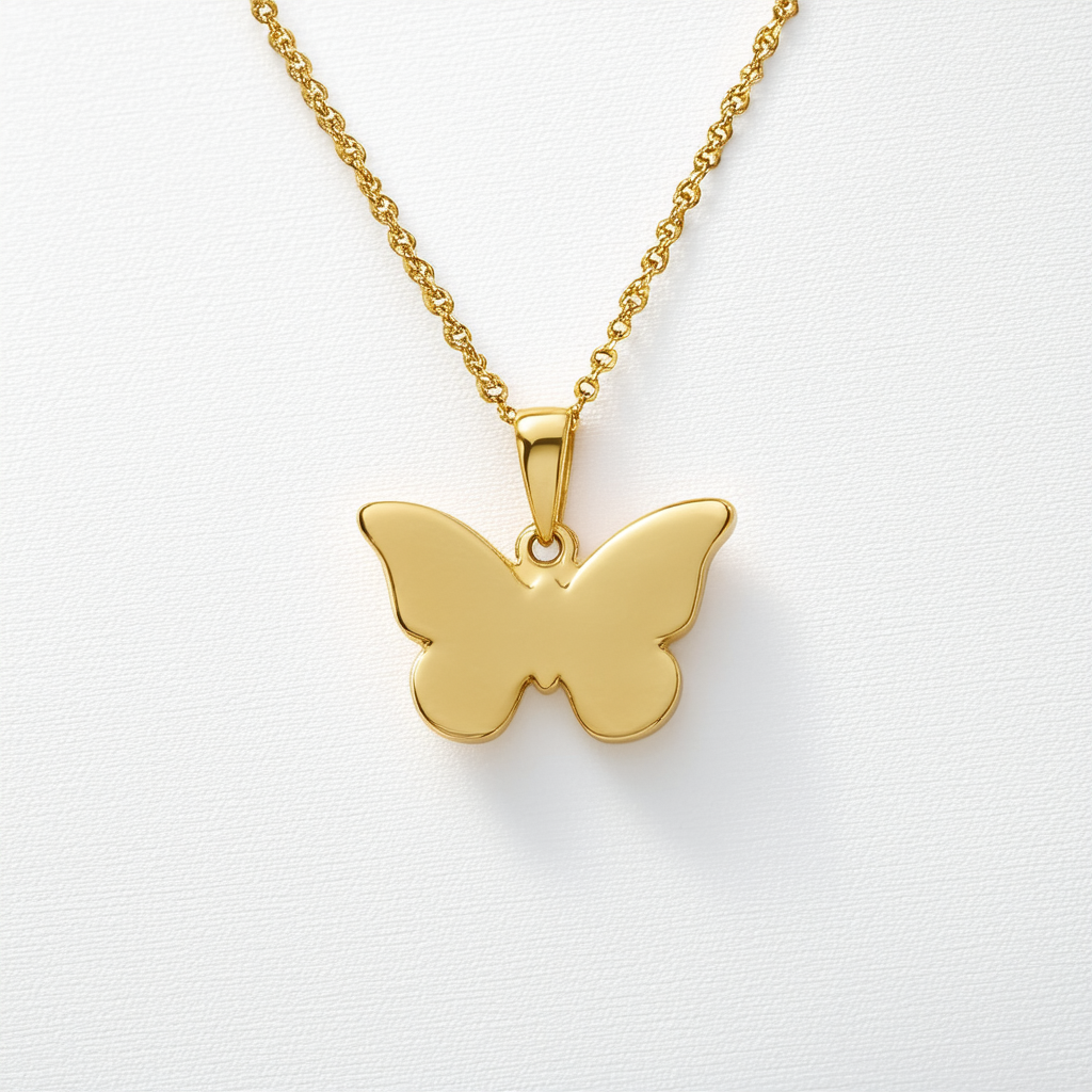 Amazon Collection 14k Yellow Gold Ladies Butterfly Pendant Necklace, 18"