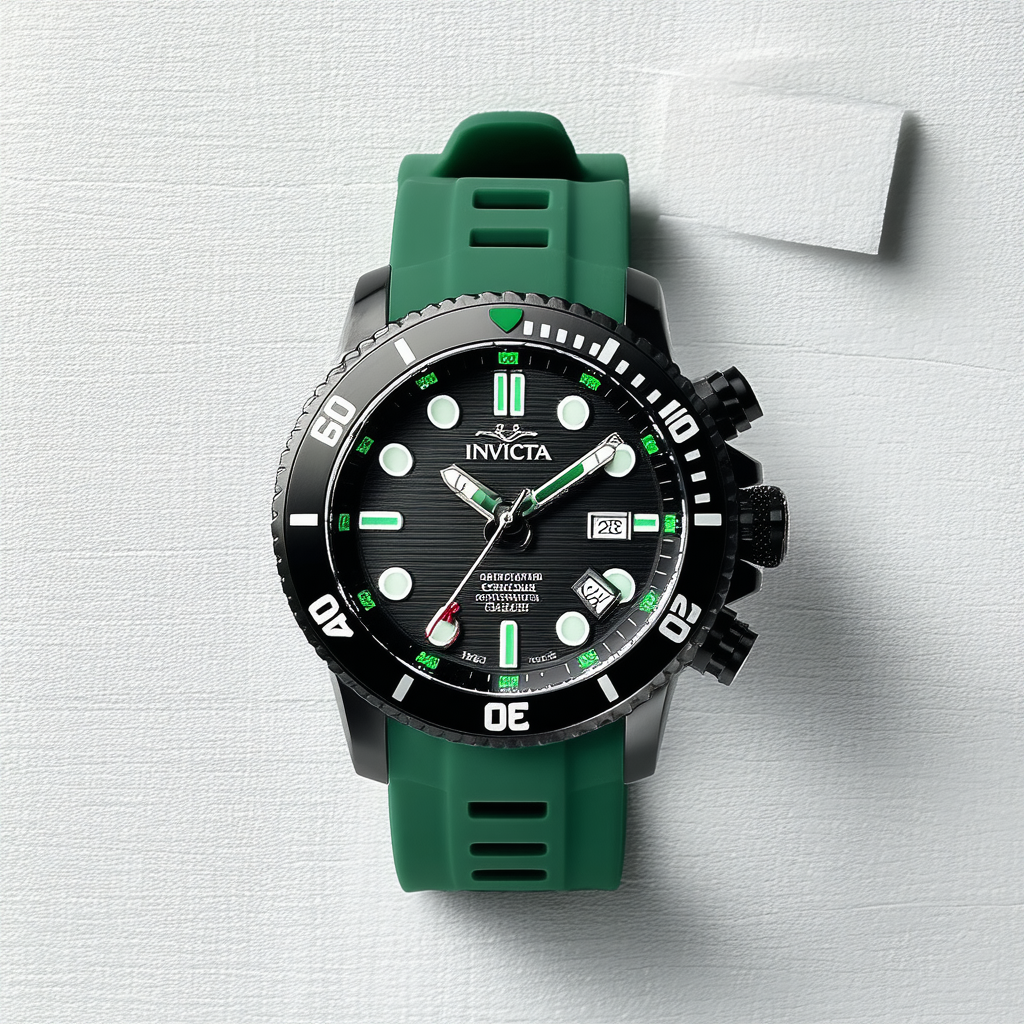 Invicta Men's 12788 S1 Rally Black Textured Dial Black and Green Silicone Watch