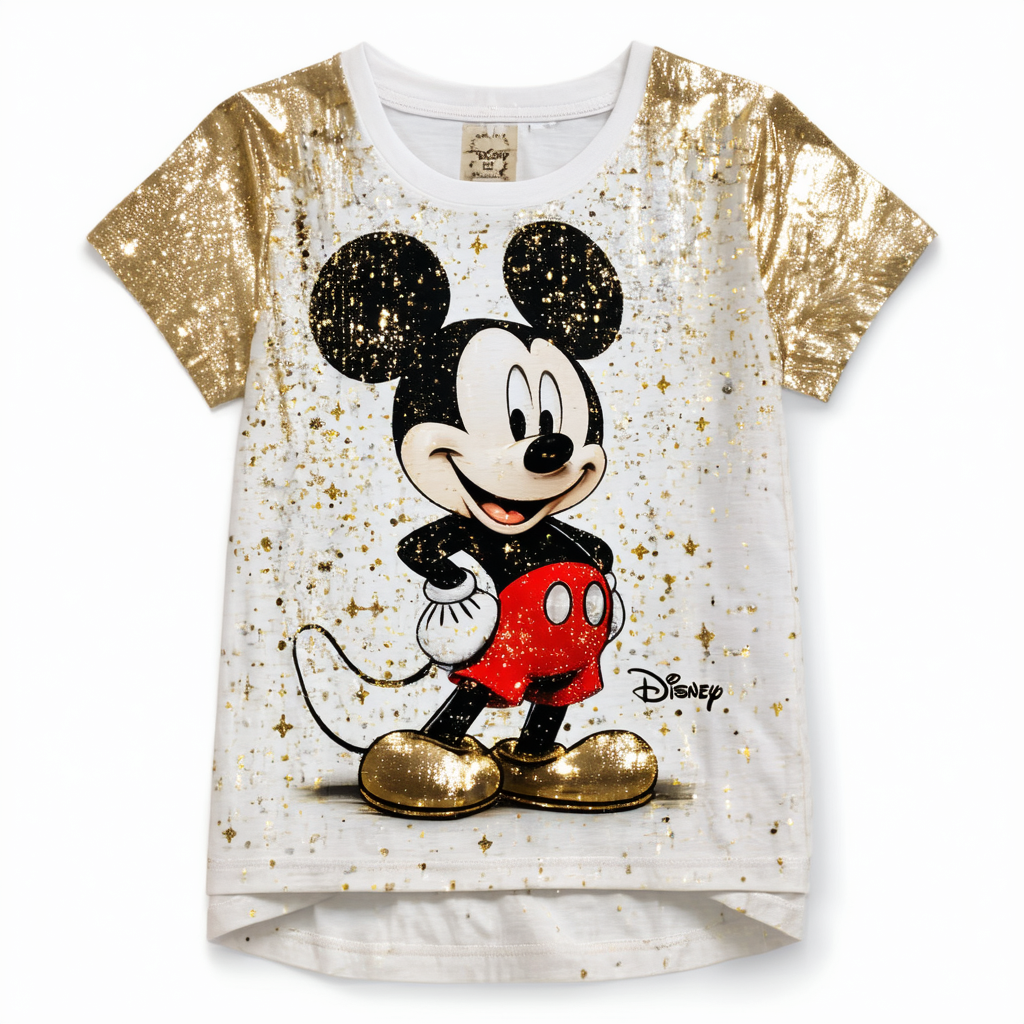 Disney Mickey Mouse Metallic Print T-Shirt Toddler to Big Kid