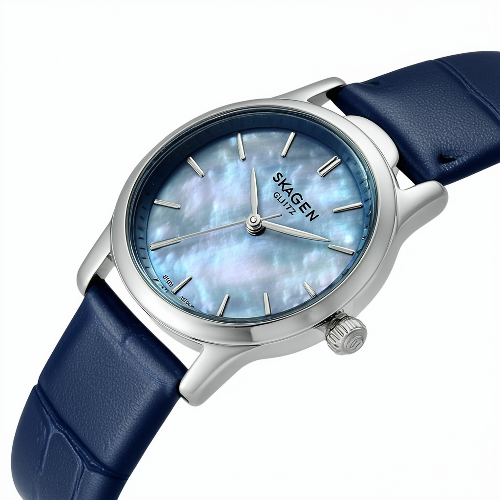 Skagen Glitz Blue Mother of Pearl Stainless Steel Ladies Watch 691SSLNN