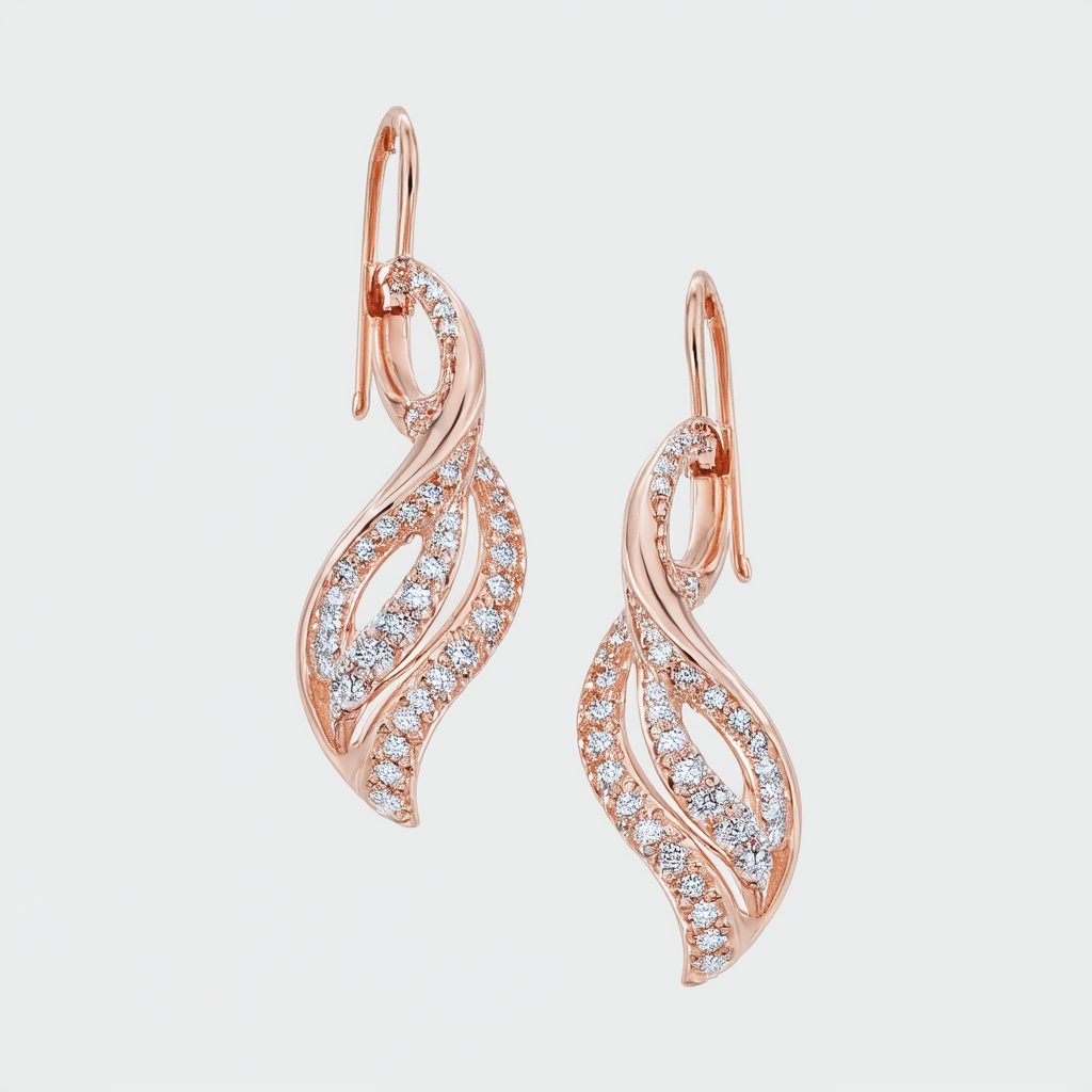 Amazon Collection Rose Gold Swirl Diamond-Cut Drop Earrings