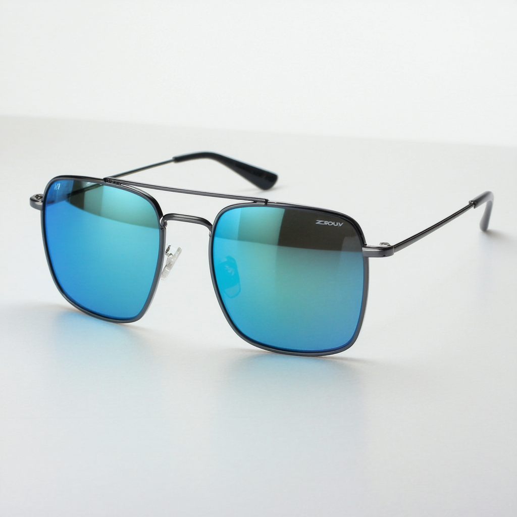 zeroUV - Retro Wire Crossbar Square Color Mirrored Flat Lens Aviator Sunglasses 54mm