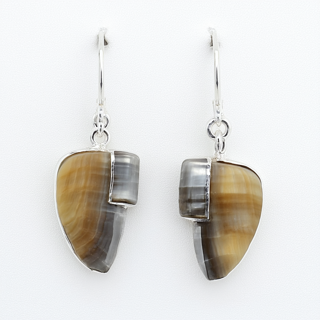 Amazon Collection Sterling Silver Golden Taupe Shell Dangle Earrings