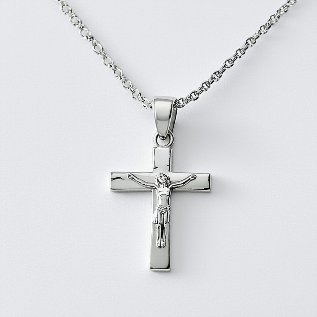 Amazon Collection Sterling Silver Children's Polished Crucifix Cross Pendant Necklace