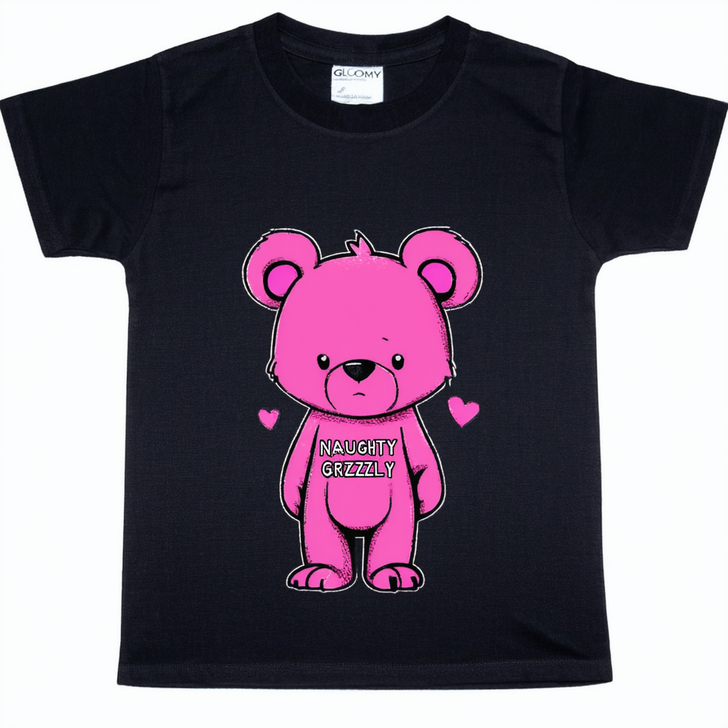 Gloomy Bear Naughty Grizzly Anime Juniors Black Graphic Tee Shirt