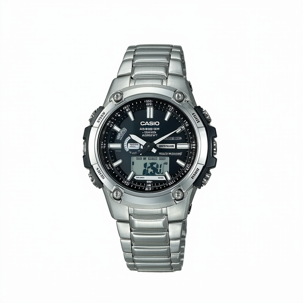Casio Men's AQS800WD-1EV Slim Solar Multi-Function Analog-Digital Silver Watch