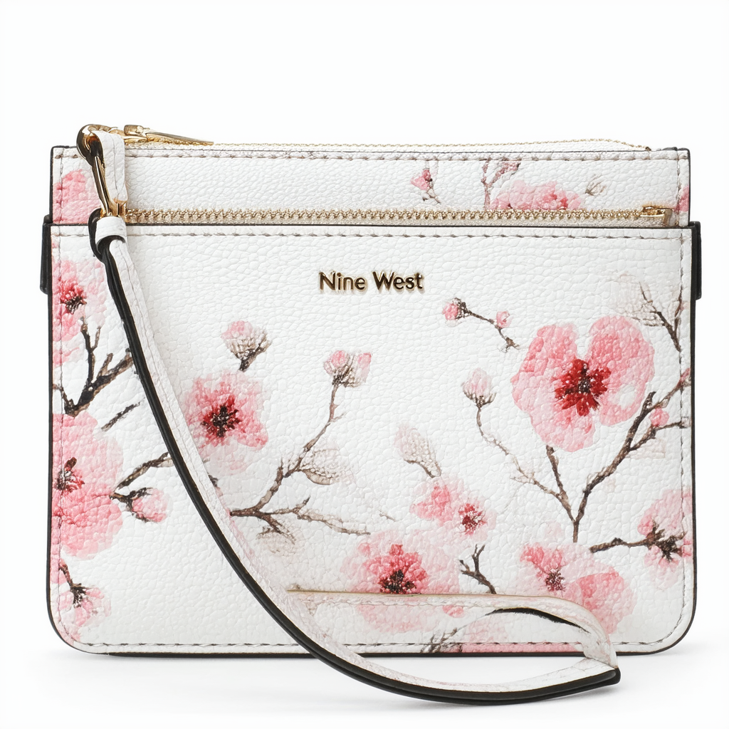 Nine West Table Treasures E and W Lazer Floral Wristlet, Snow Petal, One Size