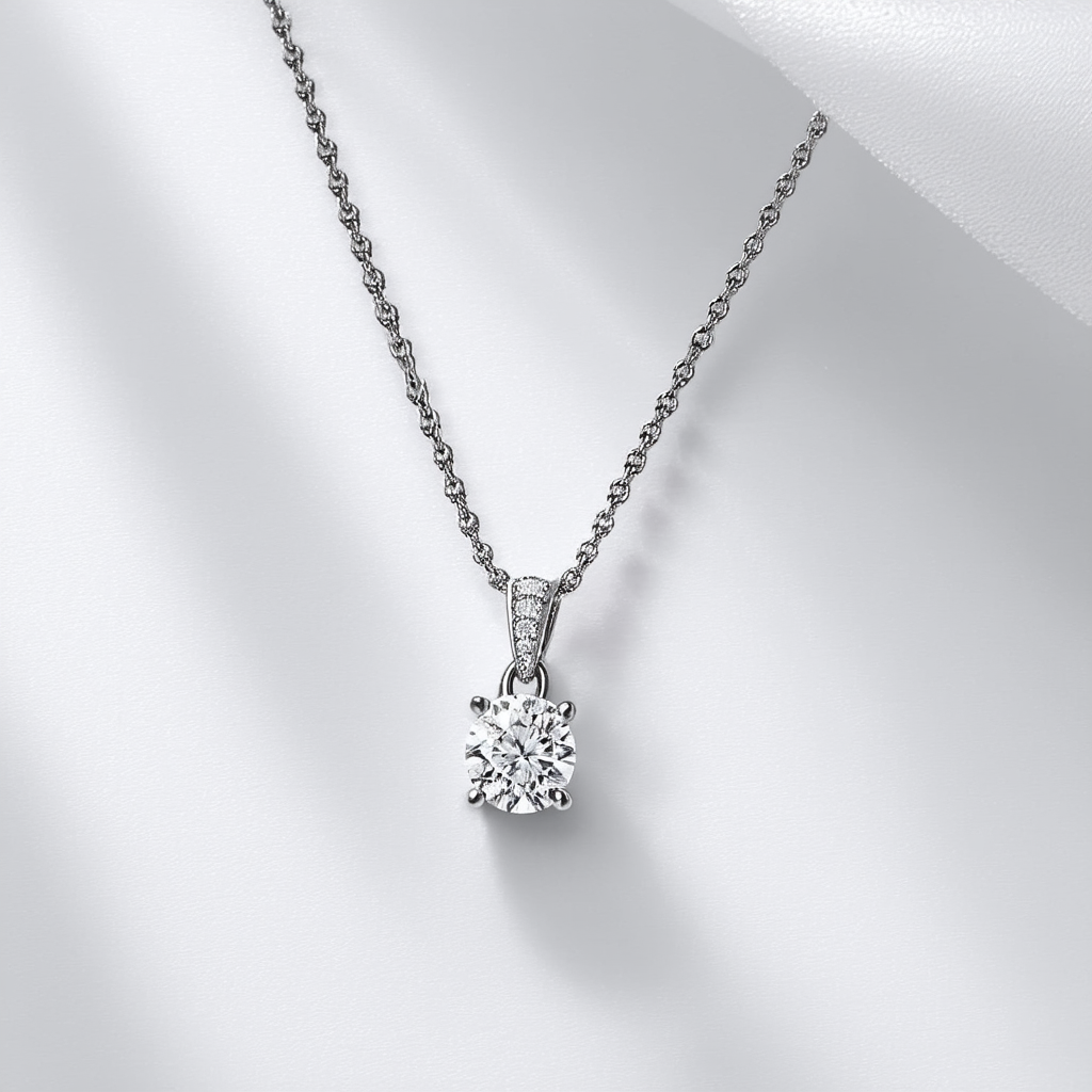 Amazon Collection 10K White Gold White Diamond Pendant Necklace