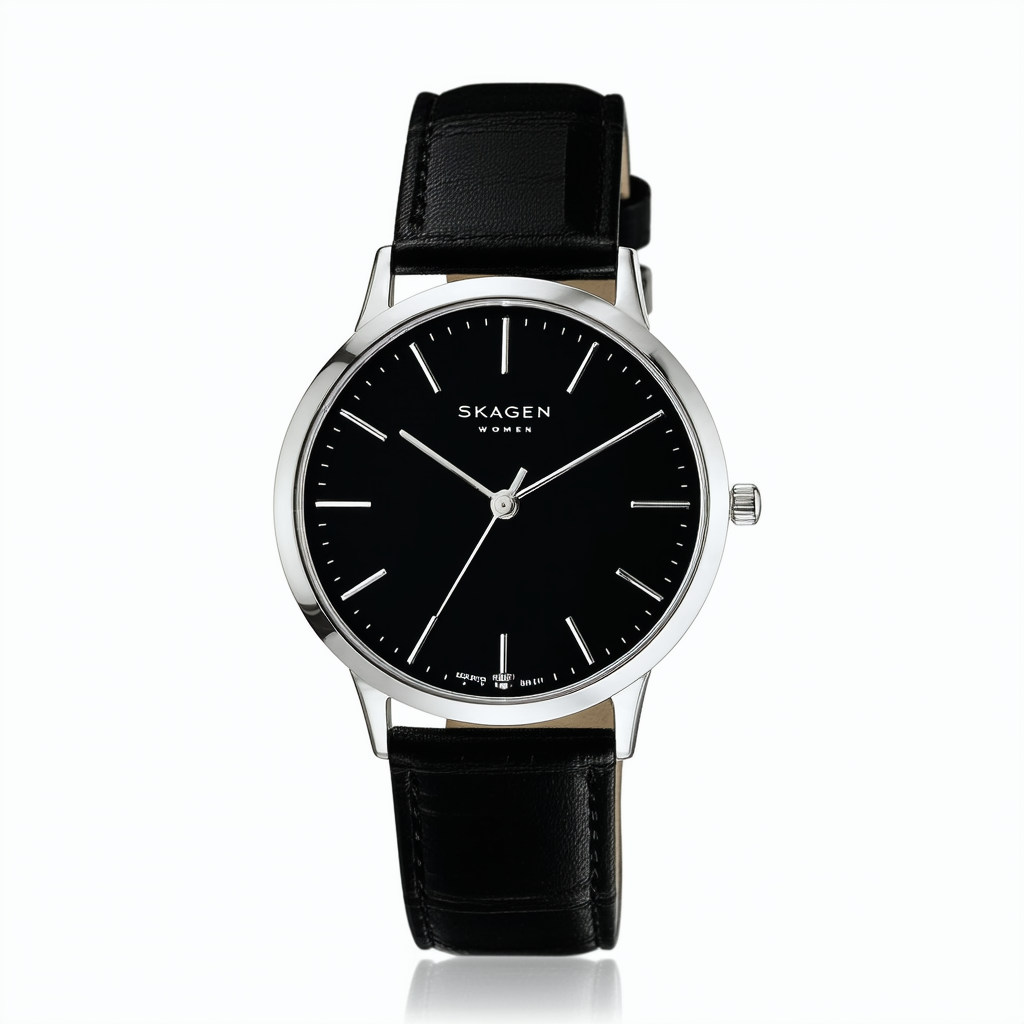 Skagen Women's 233XSSLB Skagen Denmark Wo Black Dial with Black Leather Watch