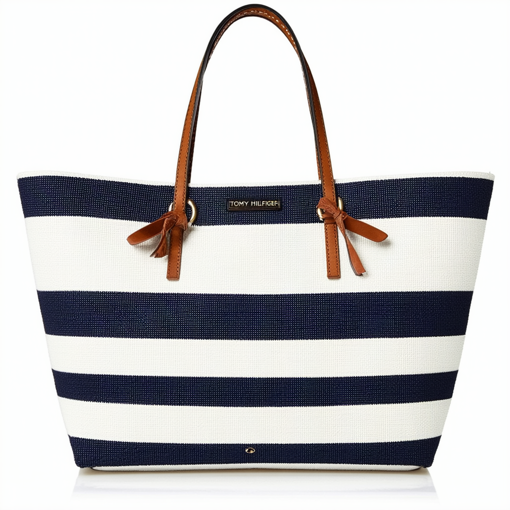 Tommy Hilfiger High Tied Tote Woven Rugby Stripe Shoulder Bag