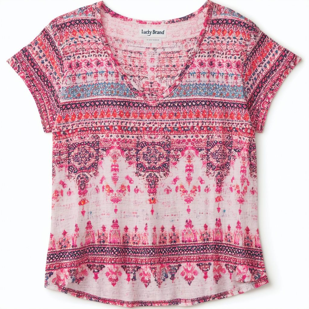 Lucky Brand Women's Mosaic TEE, Pink Multi, M